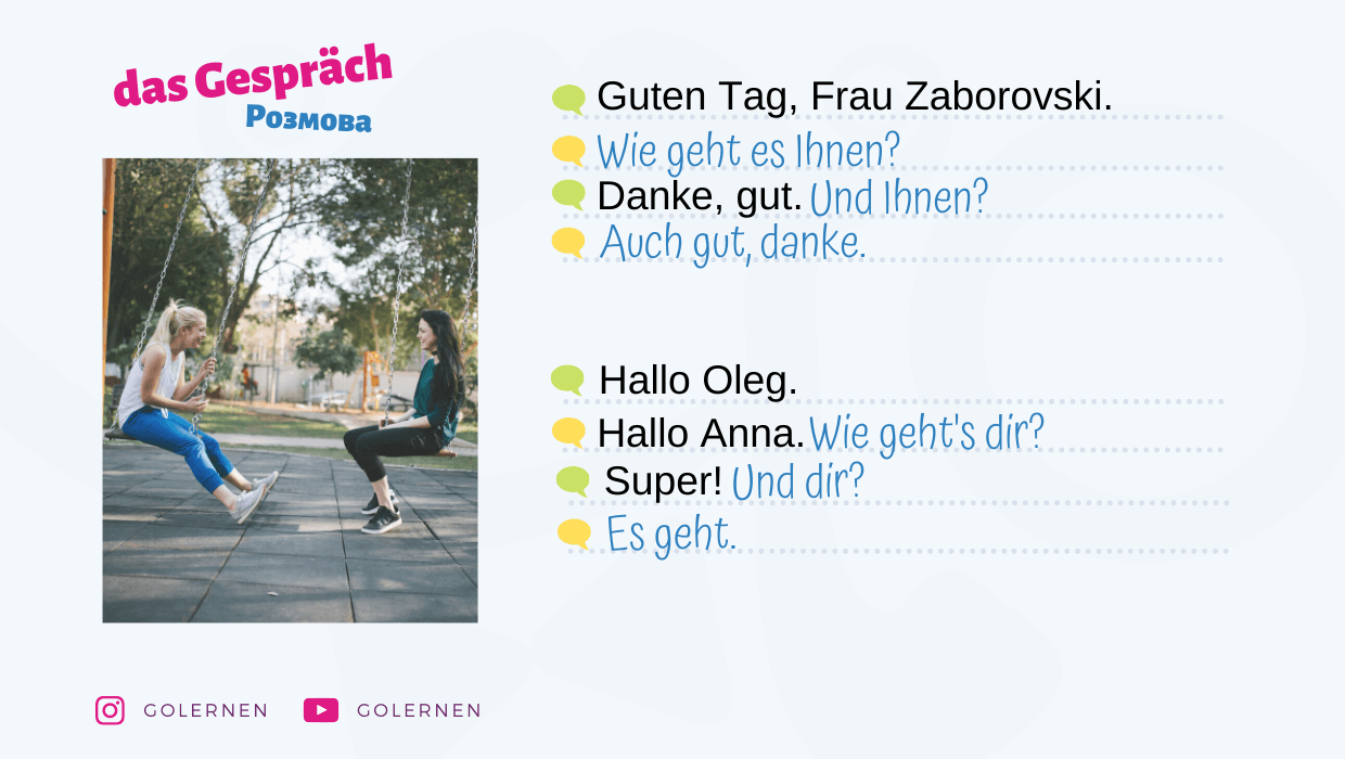 Повноцінний короткий німецький діалог.